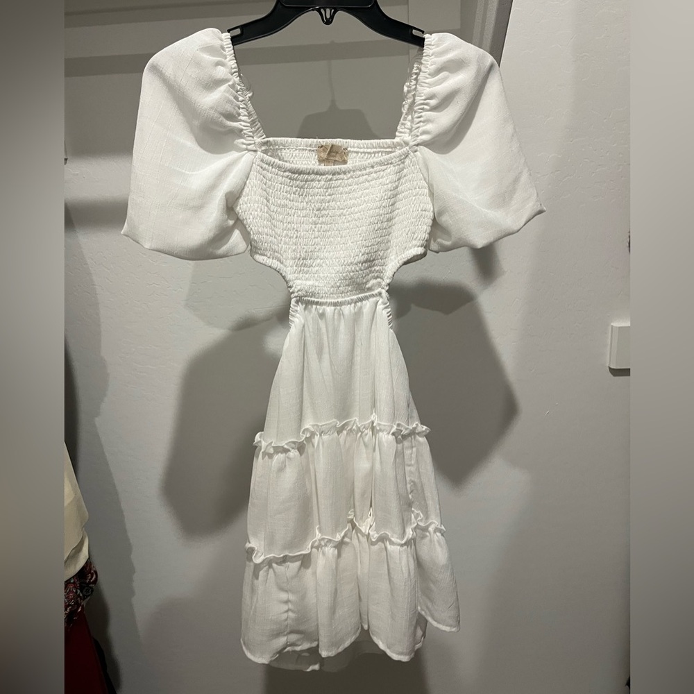 Indulge White Smocked Mini Dress